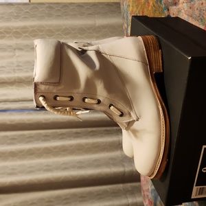 Cream color zip up combat boot